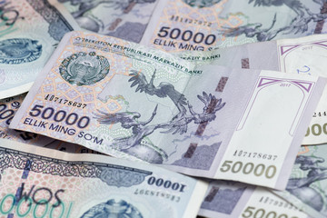 Different banknotes of uzbek sums (soums) 