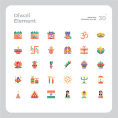 Vector Flat Icons Set of Diwali Day Icon. Design for Website, Mobile App and Printable Material. Easy to Edit & Customize.