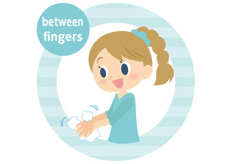 Obraz premium 女子の手洗い 指の間