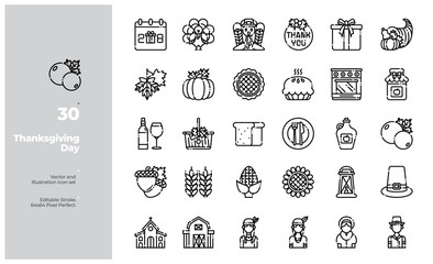 Vector Line Icons Set of Thanksgiving day Icon. Editable Stroke. Design for Website, Mobile App and Printable Material. Easy to Edit & Customize.