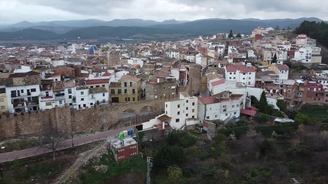 Drone aerial view segorbe city town wall