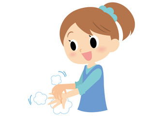 女子の手洗い　指先と爪の間