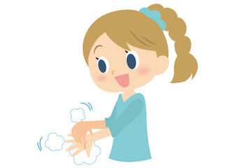 女子の手洗い　指先と爪の間