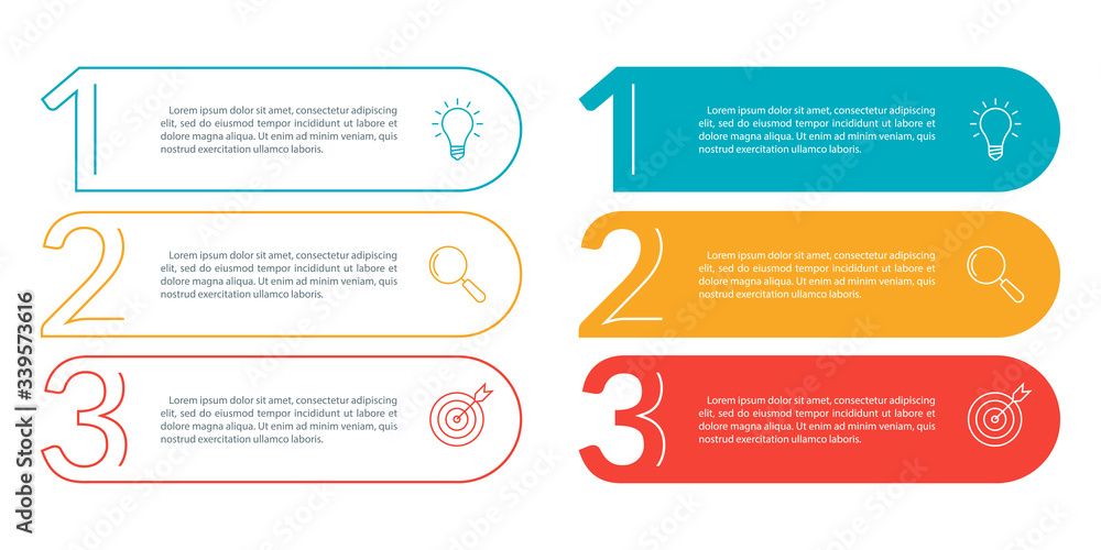 Poster 3 steps info graphic with business icons and copy space. infographics template with outline numbers.