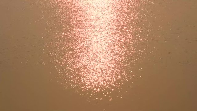 Beautiful water surface at sunset, golden background.