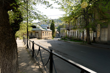Shady street in Dilijan, small resort town in northeast of Armenia
