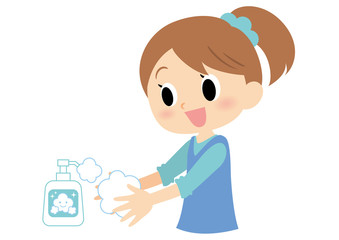 女子の手洗い　せっけん