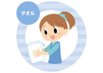 女子の手洗い　タオル