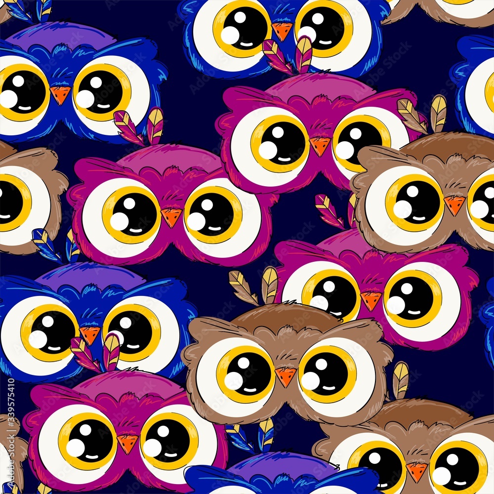 Poster owl pattern seamless. vector illustration. design print for textile, fabric.