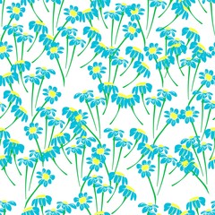 Flowers background print for textile. The drawn small flowers beautiful illustration for the fabric. Design ornament pattern seamless. Vector.