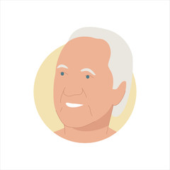Vector illustration of a portrait of a happy smiling gray-haired elderly man. It represents a concept of wisdom, joy and happiness. Also can be used as an avatar, icon or badge