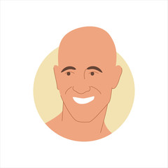 Vector illustration of a portrait of a happy smiling attractive bald man. It represents a concept of joy and happiness. Also can be used as an avatar, icon or badge