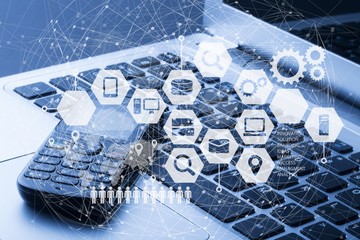 Moden laptop computer with analytic illustration