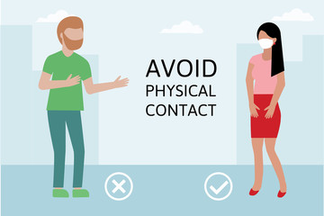avoid physical contact and to practice social distancing coronavirus covid-19 prevention. outbreak spreading concept.