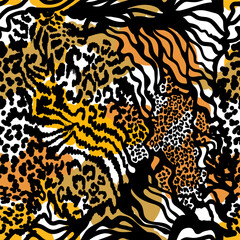 Seamless animal print with jaguar spots and tiger stripes. - 339576613
