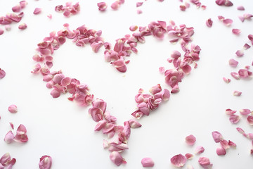 heart rose petals / pink roses, heart-shaped frame petals, love concept