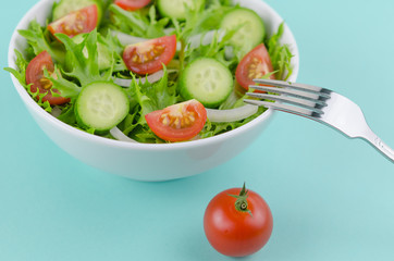 healthy eating, food, dieting and vegetarian concept - close up of vegetable salad in bowl