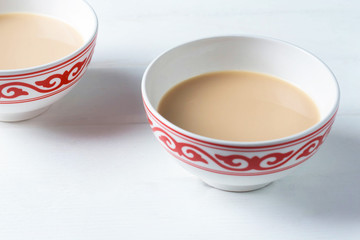 tea in kesa with a national pattern, Bashkir dishes, Uzbek dishes, oriental cuisine