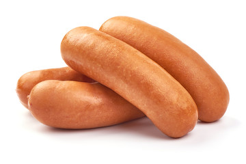 Pork boiled sausages, isolated on white background