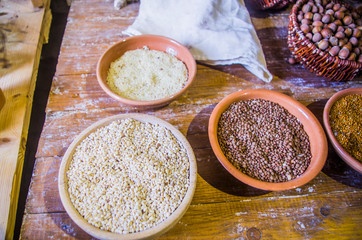 ancient country cuisine, traditional cuisine, ingredients, agricultural and hunting products,...