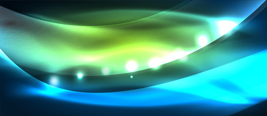 Abstract background. Shiny design neon waves with light effects, techno trendy design. Vector Illustration For Wallpaper, Banner, Background, Card, Book Illustration, landing page