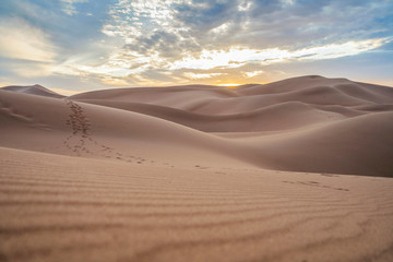 Fototapeta na wymiar Beautiful sunset over sand dunes of Sahara Desert, Africa