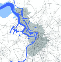Antwerpen (Antwerp), Belgium map — rivers, water, roads and highways on white background