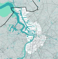 Photo sur Plexiglas Anvers Carte d& 39 Anvers (Anvers), Belgique — rivières, eau, routes et autoroutes sur fond gris