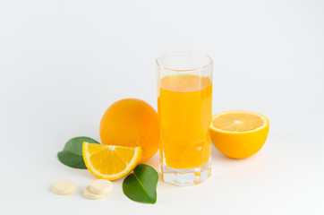 Effervescent tablet of vitamin c and orange. Vitamin C help improve health