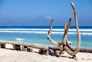 The beautiful ocean coast of Gili Trawangan island, Bali, Indonesia.