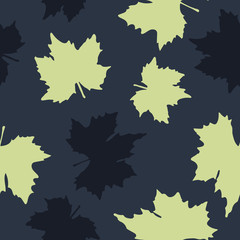 Dark blue and yellow tree leaves seamless pattern