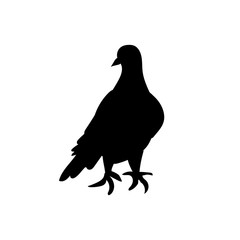 Icon of sitting bird dove. Flat cartoon character design. Black cute peace pigeon silhouette template. Vector illustration isolated on white background.