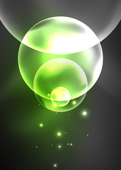 Glowing neon shiny transparent bubbles, glass circles or bio cell concept. Techno futuristic vector abstract background For Wallpaper, Banner, Background, Card, Book Illustration, landing page