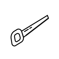 Carpenter tool hacksaw isolated on white background. Line icon for construction, decoration, repair services. Tool kits. Sale, rent. Hand tools.  Shop for locksmith, carpenter, foreman.