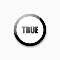 True icon in black color isolated on white background. Icon with word True. Flat design. Vector illustration.