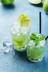 Green cocktail with ice and mint