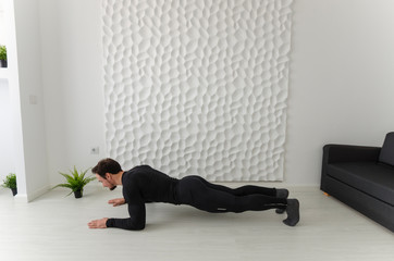 Instructions for calisthenics. Home fitness. COVID-19 concept. Exercises for all muscle groups....