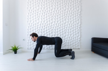 Instructions for calisthenics. Home fitness. COVID-19 concept. Exercises for all muscle groups....