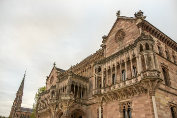 Palace of Sobrellano and church from Comillas, Santander, Spain