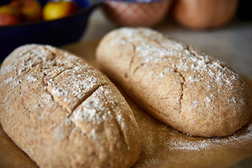 Image of home made Spely/Rye bread dough ready for baking. Selective focus