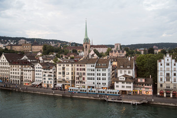 Fototapeta na wymiar Swiss streetwise buildings along the river