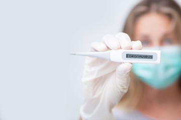 Nurse holding test tube with blood for 2019-nCoV analyzing. Novel Chinese Coronavirus blood test...