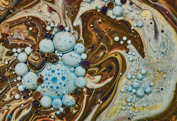 Colourful acrylic bubbles.Fluid art marble texture. Backdrop  abstract iridescent paint effect....