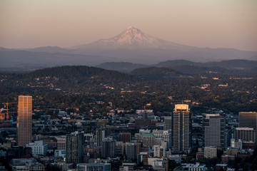mount hood beyond the city of portland oregon