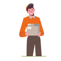 Parcel delivery to your home. Mail worker. Safe service. Flat illustration isolated on a white background.