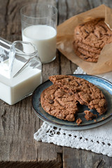 Milk and chocolate american cookies with chocolate chips.