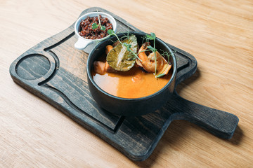 thai national traditional tom yam soup served in the restaurant