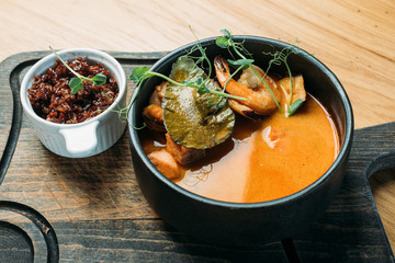 thai national traditional tom yam soup served in the restaurant