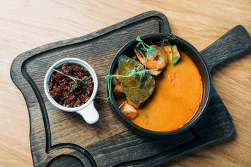 thai national traditional tom yam soup served in the restaurant