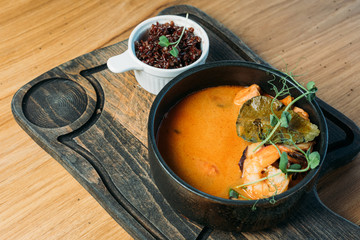 thai national traditional tom yam soup served in the restaurant